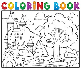 Image showing Coloring book castle and tree