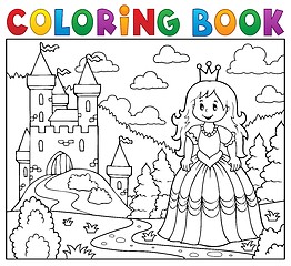 Image showing Coloring book princess near castle