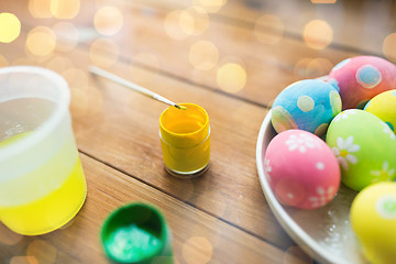 Image showing close up of colored easter eggs on plate