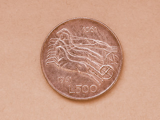 Image showing  Italian 500 Lire coin vintage