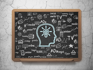 Image showing Marketing concept: Head With Lightbulb on School Board background