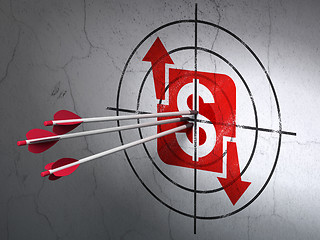 Image showing Finance concept: arrows in Finance target on wall background