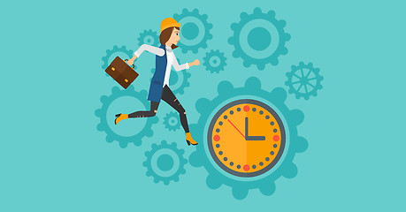 Image showing Running woman on clock background.