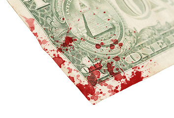 Image showing US one Dollar bill, close up, blood