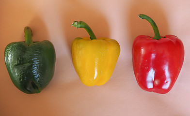 Image showing Yellow Green and Red Peppers vegetables