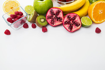 Image showing close up of fresh fruits and berries on table