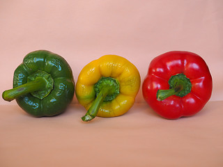 Image showing Yellow Green and Red Peppers vegetables
