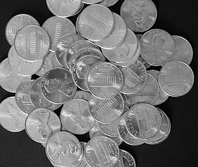 Image showing Black and white Dollar coins 1 cent wheat penny