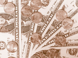 Image showing  Dollar coins and notes vintage