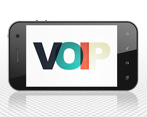 Image showing Web design concept: Smartphone with VOIP on  display