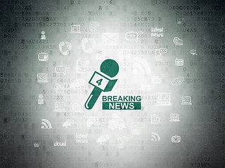 Image showing News concept: Breaking News And Microphone on Digital Paper background