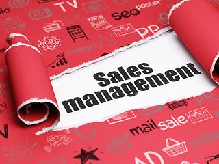 Image showing Advertising concept: black text Sales Management under the piece of  torn paper