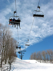 Image showing Downhill ski chairlift