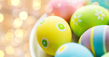 Image showing close up of colored easter eggs on plate