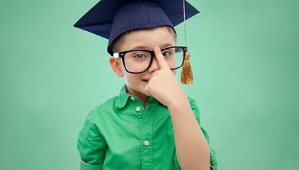 Image showing happy boy in bachelor hat and eyeglasses