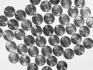 Image showing Black and white Dollar coins 1 cent wheat penny
