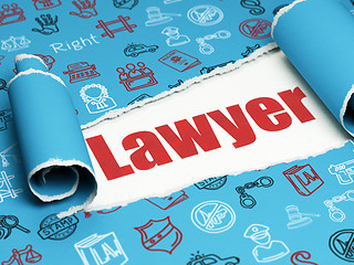 Image showing Law concept: red text Lawyer under the piece of  torn paper