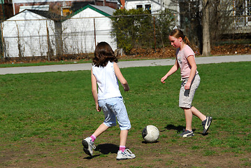 Image showing Girls playing soccer