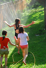 Image showing Girls run sprinkler