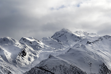 Image showing Evening sunlight mountains in haze