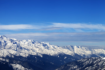 Image showing View on snowy mountains in nice sunny day