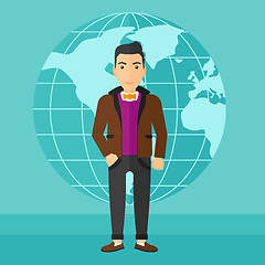 Image showing Businessman standing on globe background.