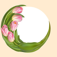 Image showing Round banner with pink tulips. EPS 10
