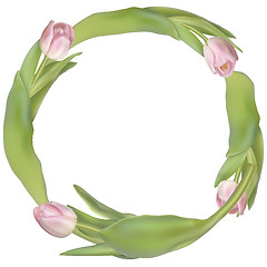 Image showing Circle frame with tulips flowers. EPS 10