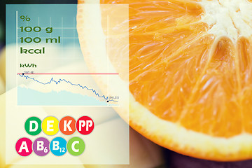 Image showing close up of orange with calories and vitamins