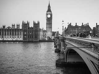 Image showing Black and white Houses of Parliament in London