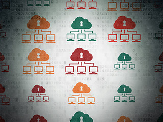 Image showing Protection concept: Cloud Network icons on Digital Paper background
