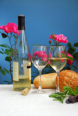 Image showing White wine with glasses