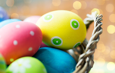 Image showing close up of colored easter eggs in basket