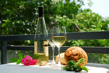 Image showing White wine with glasses