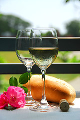 Image showing Two wine glasses with wine