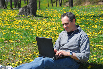 Image showing Man work outside computer