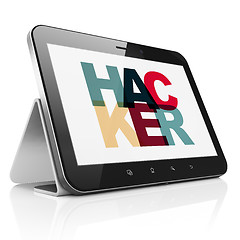 Image showing Safety concept: Tablet Computer with Hacker on  display