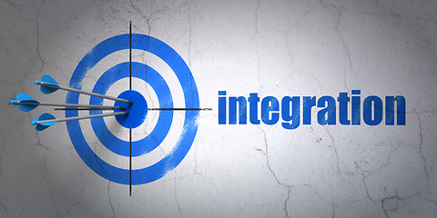 Image showing Business concept: target and Integration on wall background