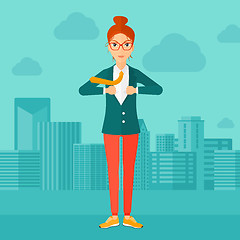 Image showing Business woman taking off jacket.