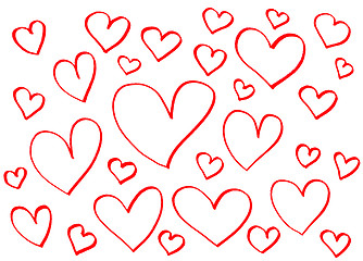 Image showing Red bright hearts on white background