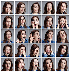 Image showing Set of young woman\'s portraits with different emotions