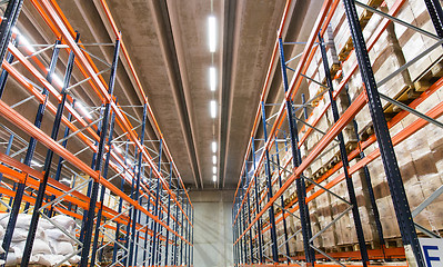 Image showing cargo boxes storing at warehouse shelves