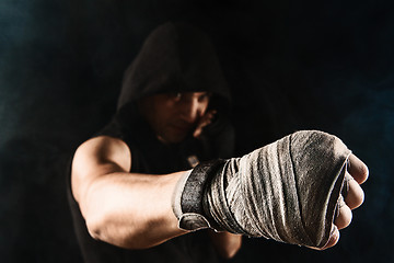 Image showing Close-up hand of muscular man with bandage