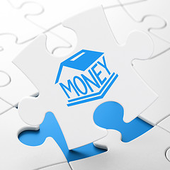Image showing Currency concept: Money Box on puzzle background