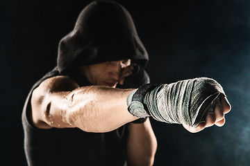 Image showing Close-up hand of muscular man with bandage