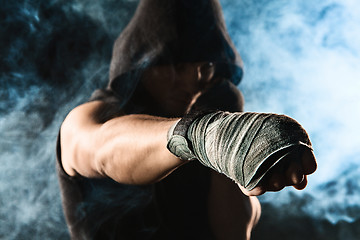 Image showing Close-up hand of muscular man with bandage