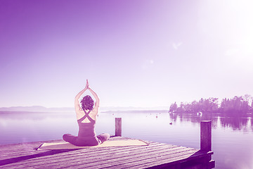 Image showing yoga woman sitting lake