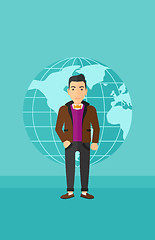 Image showing Businessman standing on globe background.