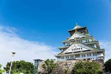 Image showing Osaka castle in Japan with clear blue sky