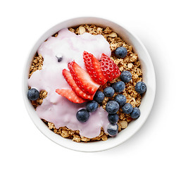 Image showing bowl of granola with yogurt and berries